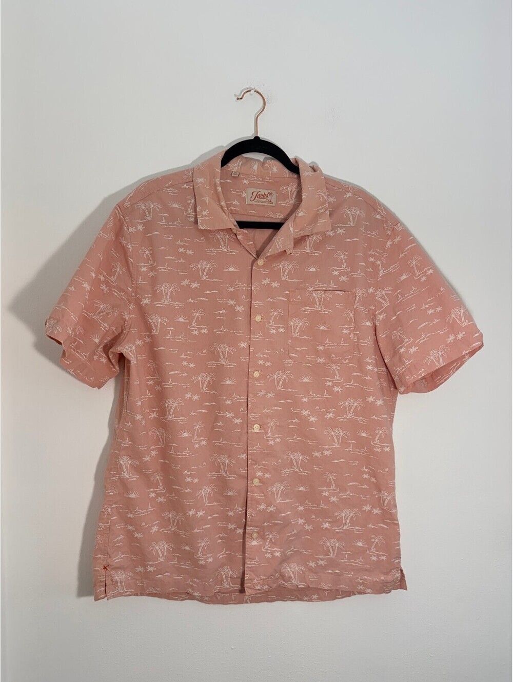 Jachs NY Pink Tropical Print Camp Shirt XL Rayon Cotton Short Sleeve Button Up